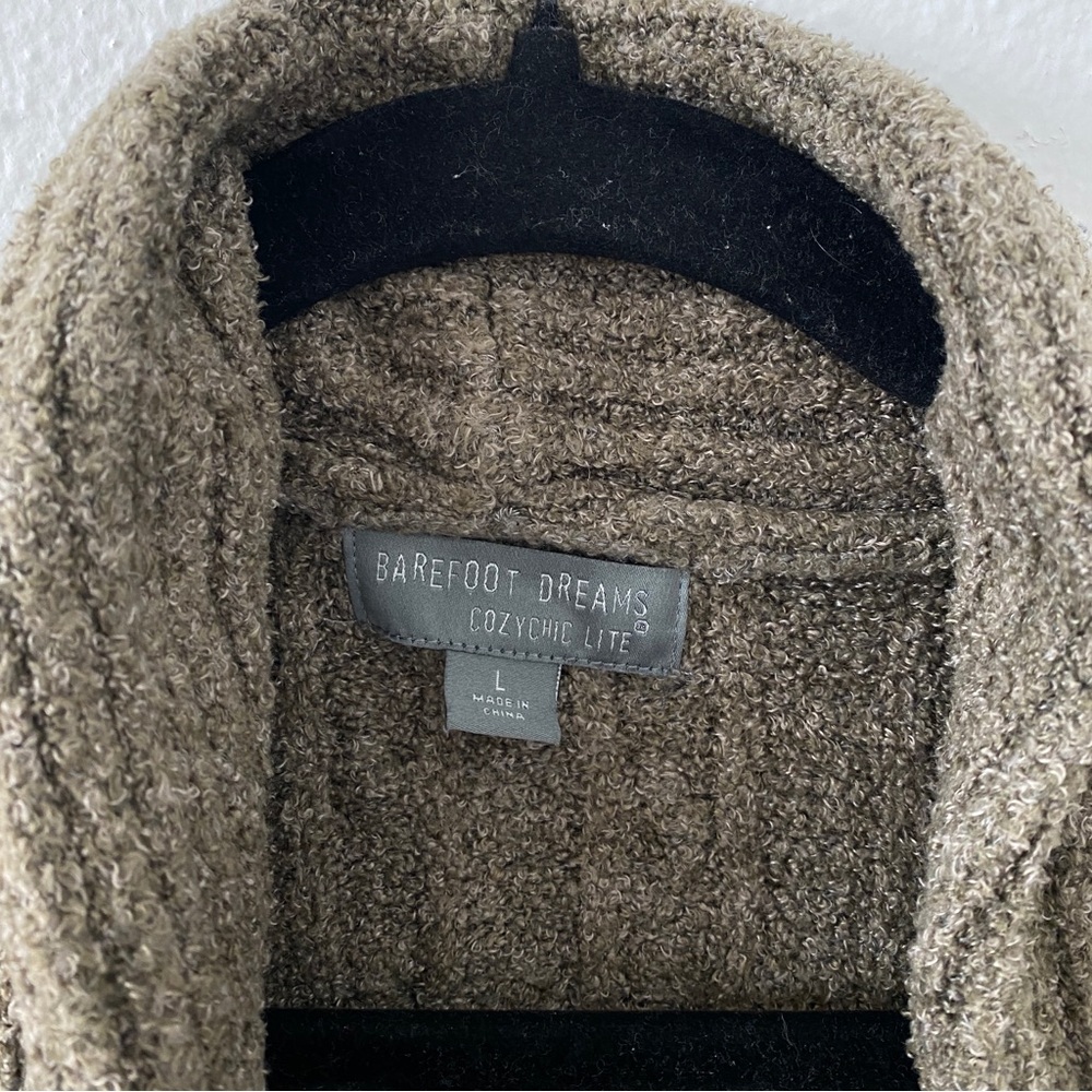 Barefoot Dreams CozyChic Lite Cable Open Knit Cardigan Loden Olive Large - Picture 3 of 7